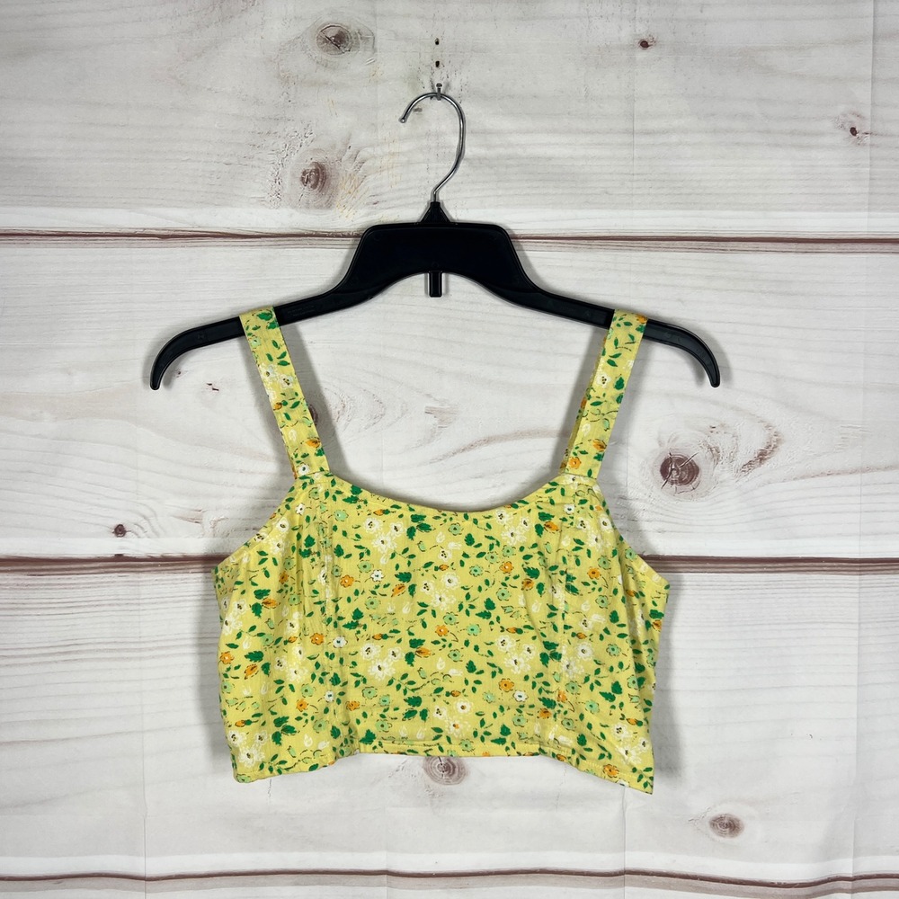 Aerie Floral Crop Top Womens Small Yellow Ditsy Print‎ Smocked Back Cotton